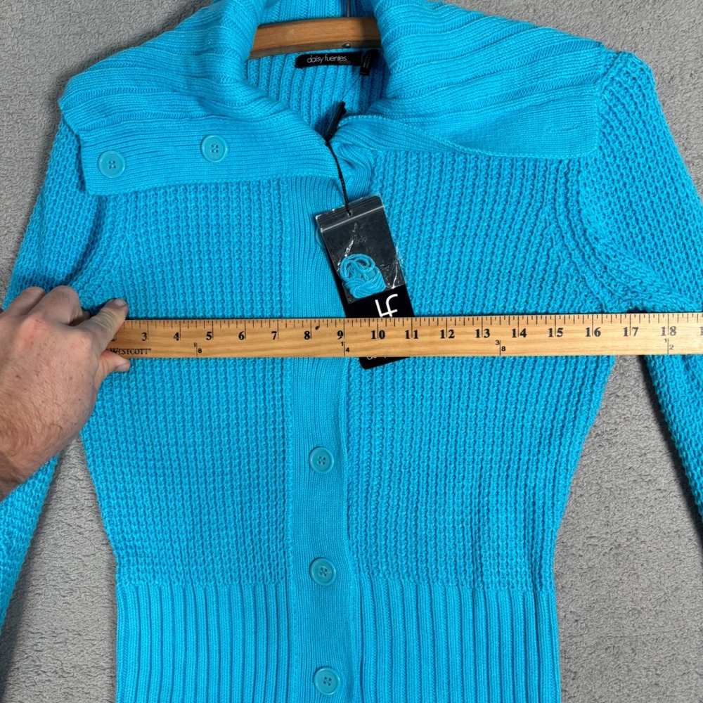 NWT Daisy Fuentes Cardigan Size M Blue Mixed Knit Button Front Sweater Top - Picture 9 of 11
